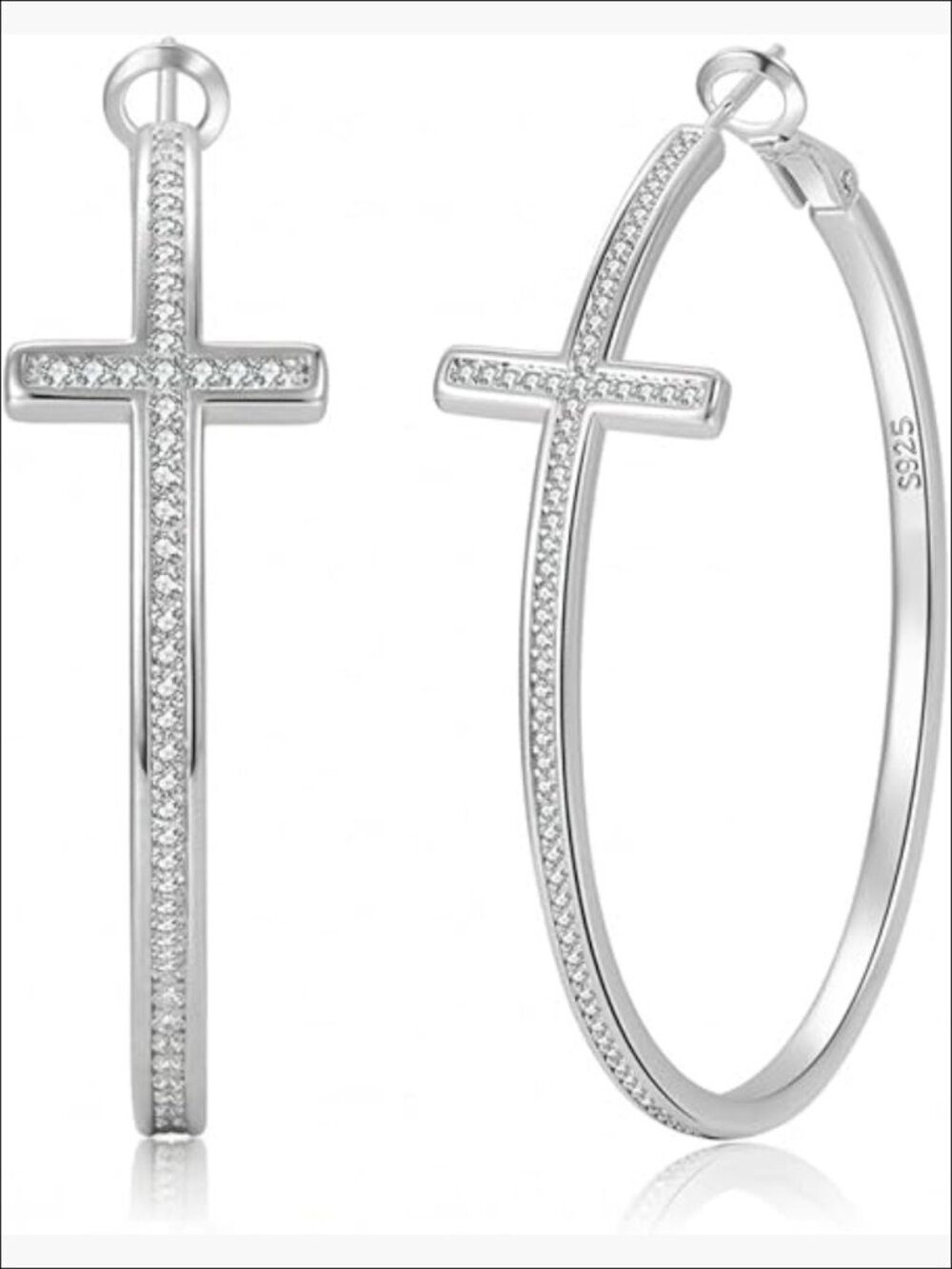 925 Sterling Silver Cross Hoop Earrings Hypoallergenic Gold Plated Cubic